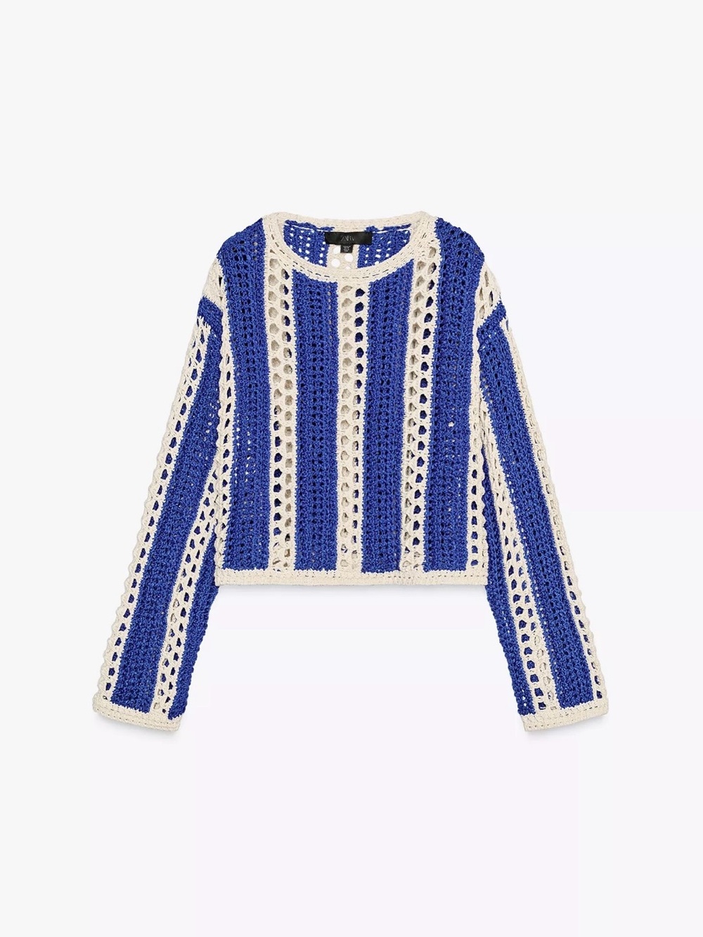 Zara Blue and Cream Crochet Stripe Sweater